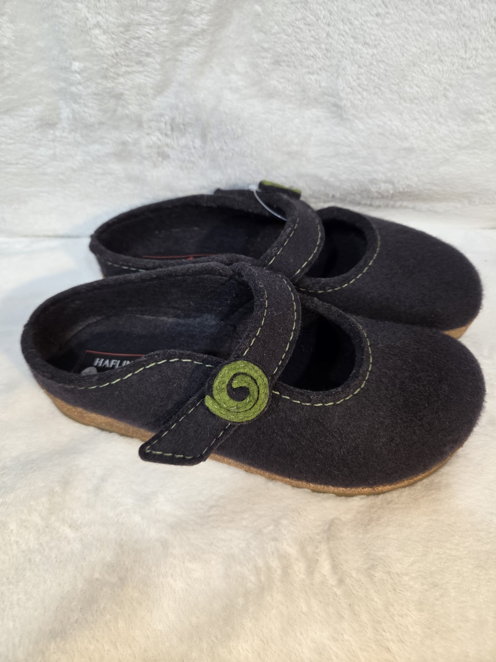 Haflinger Women's Alice Line Black Mary Jane Shoes with Green Swirl Accent - Picture 2 of 11